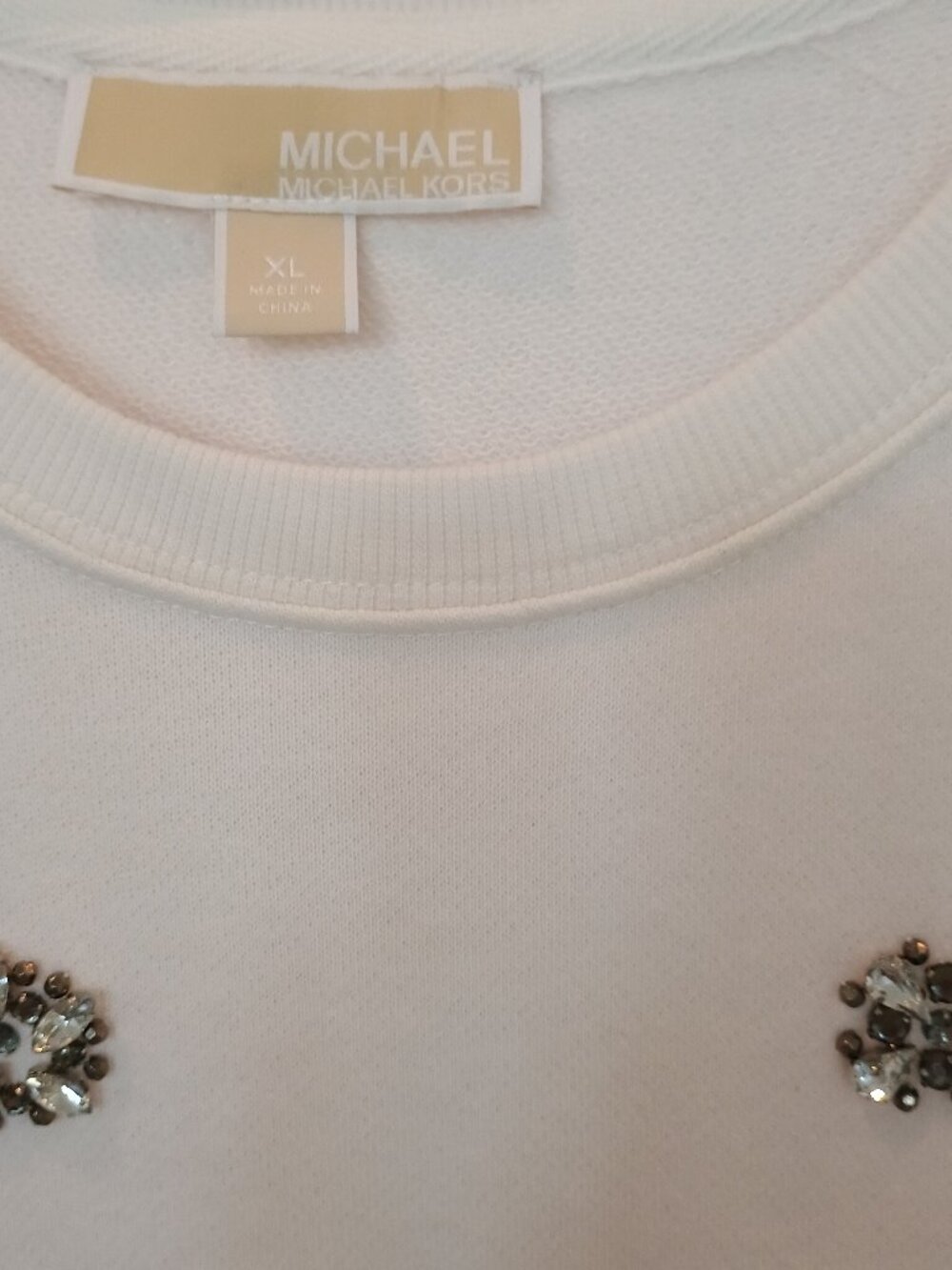 Michael Kors Women XL Crystal Beaded Jewel Embellished Sweater Thick Cotton Glam - Picture 4 of 7